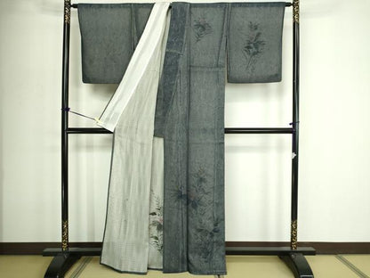 平和屋着物▽訪問着　単衣　無双　手描き　草花文　紗袷　紗×紗　正絹　逸品　DABF8933sf