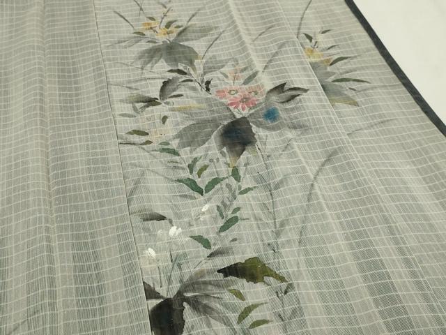 平和屋着物▽訪問着　単衣　無双　手描き　草花文　紗袷　紗×紗　正絹　逸品　DABF8933sf
