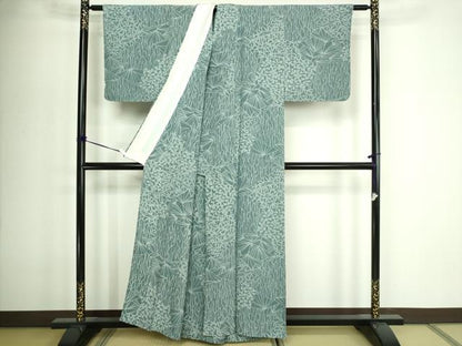 平和屋着物▽上質な小紋　単衣　草花文　正絹　逸品　DABF8935sf