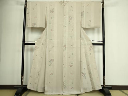 平和屋着物▽上質な小紋　単衣　地紋起こし　辻が花　正絹　逸品　DABF8937sf