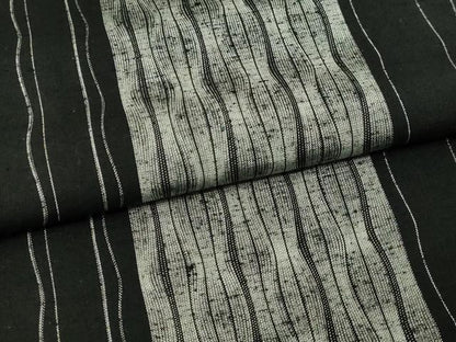 平和屋着物▽上質な紬　単衣　縞　黒地　正絹　逸品　DABF8940sf