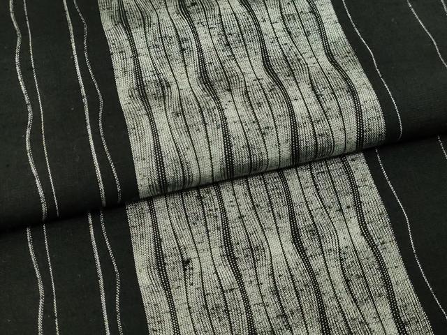 平和屋着物▽上質な紬　単衣　縞　黒地　正絹　逸品　DABF8940sf