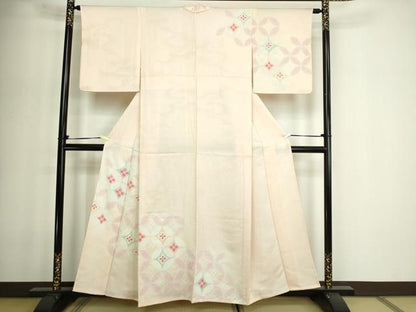 平和屋着物▽中国三大刺繍　相良刺繍　訪問着　単衣　七宝花文　正絹　逸品　DABF8941sf