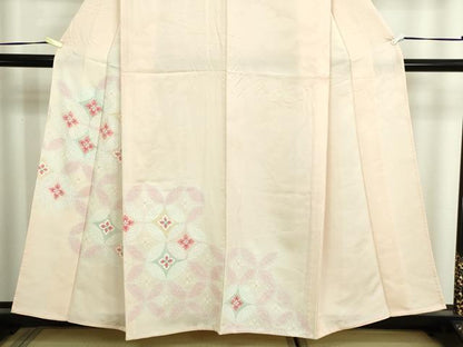 平和屋着物▽中国三大刺繍　相良刺繍　訪問着　単衣　七宝花文　正絹　逸品　DABF8941sf