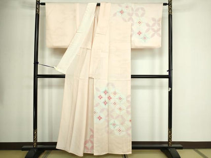 平和屋着物▽中国三大刺繍　相良刺繍　訪問着　単衣　七宝花文　正絹　逸品　DABF8941sf