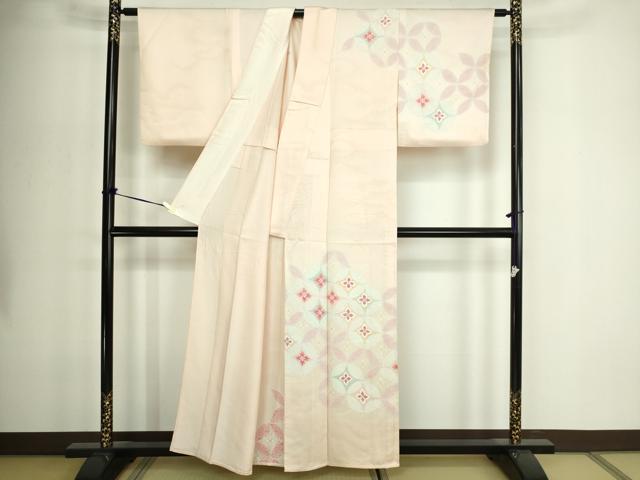 平和屋着物▽中国三大刺繍　相良刺繍　訪問着　単衣　七宝花文　正絹　逸品　DABF8941sf