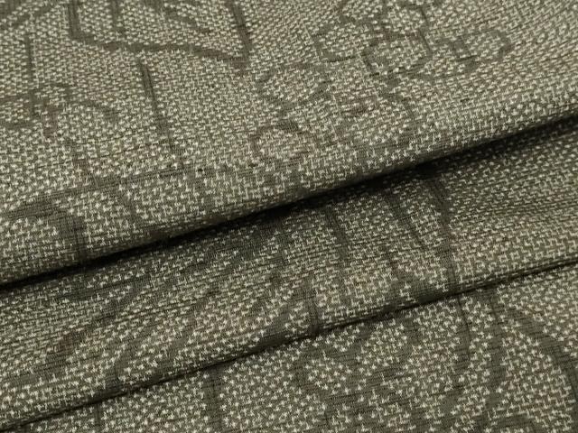 平和屋着物▽上質な紬　単衣　葡萄蔦の葉文　正絹　逸品　DABF8942sf