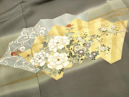 平和屋着物■豪華色留袖 駒刺繍 屏風草花文 暈し染め 金彩 正絹 逸品 DABF9001qa