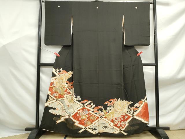 平和屋着物■豪華黒留袖　松皮菱孔雀文　金銀糸　正絹　逸品　DABF9005qa