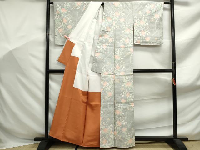 平和屋着物■上質な紬 雪花絣 草花文 反端付き 正絹 逸品 DABF9007qa