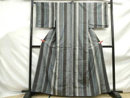 平和屋着物■上質な紬　幾何学間道　正絹　逸品　DABF9011qa