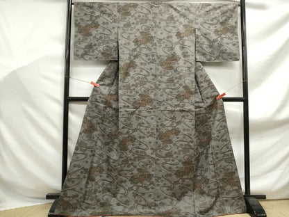 平和屋着物■上質な紬　流水地紙花文　正絹　逸品　DABF9012qa