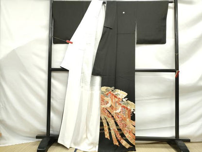 平和屋着物■豪華黒留袖　駒刺繍　宝尽くし飛鶴花文　金彩　正絹　逸品　DABF9015qa