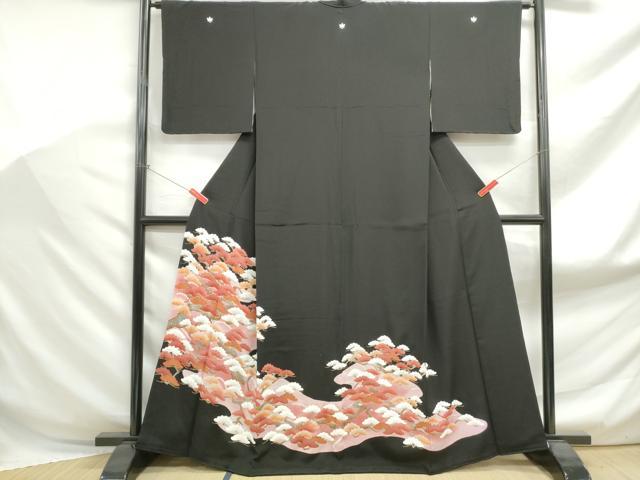 平和屋着物■豪華黒留袖 駒刺繍 浜松文 金彩 正絹 逸品 DABF9016qa