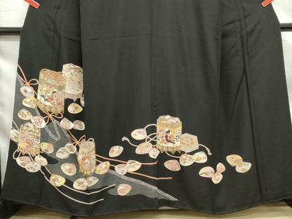平和屋着物■豪華黒留袖 貝桶人物花文 金彩 正絹 逸品 DABF9017qa