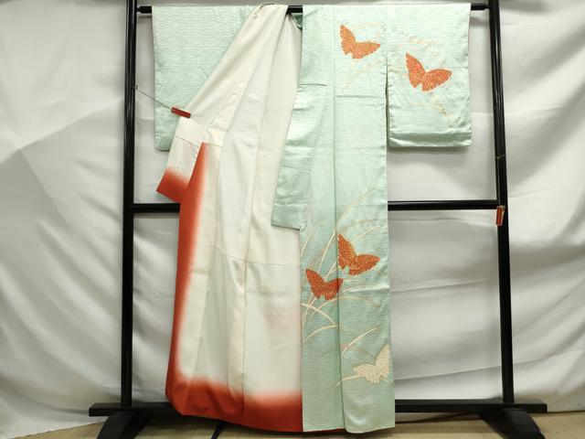 平和屋着物■訪問着 駒刺繍 舞蝶文 金彩 正絹 逸品 DABF9024qa