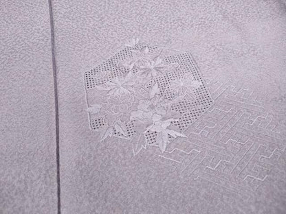 平和屋着物■中国三大刺繍 スワトウ刺繍 汕頭刺繍 総刺繍 無地絵羽訪問着 亀甲花地紋 浅紫色 正絹 逸品 DABF9025qa