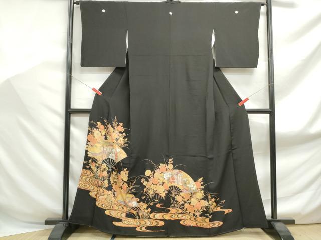 平和屋着物■豪華黒留袖 駒刺繍 扇面風景文 金糸 金彩 正絹 逸品 DABF9032qa