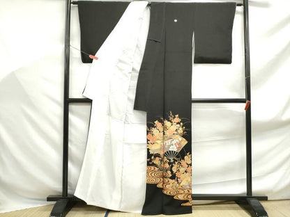 平和屋着物■豪華黒留袖 駒刺繍 扇面風景文 金糸 金彩 正絹 逸品 DABF9032qa