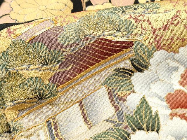 平和屋着物■豪華黒留袖 駒刺繍 扇面風景文 金糸 金彩 正絹 逸品 DABF9032qa