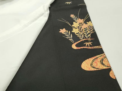 平和屋着物■豪華黒留袖 駒刺繍 扇面風景文 金糸 金彩 正絹 逸品 DABF9032qa