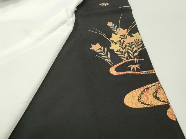 平和屋着物■豪華黒留袖 駒刺繍 扇面風景文 金糸 金彩 正絹 逸品 DABF9032qa