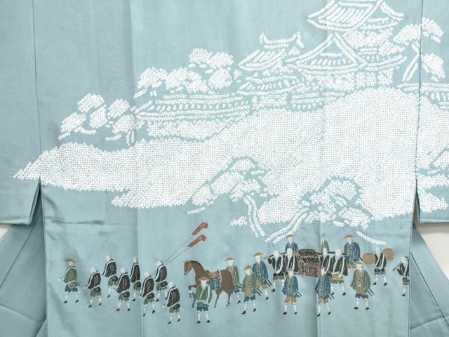 平和屋着物■男性　長襦袢　手描き　絞り　人物風景文　正絹　逸品　DABF9034qa