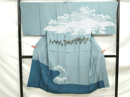 平和屋着物■男性　長襦袢　手描き　絞り　人物風景文　正絹　逸品　DABF9034qa
