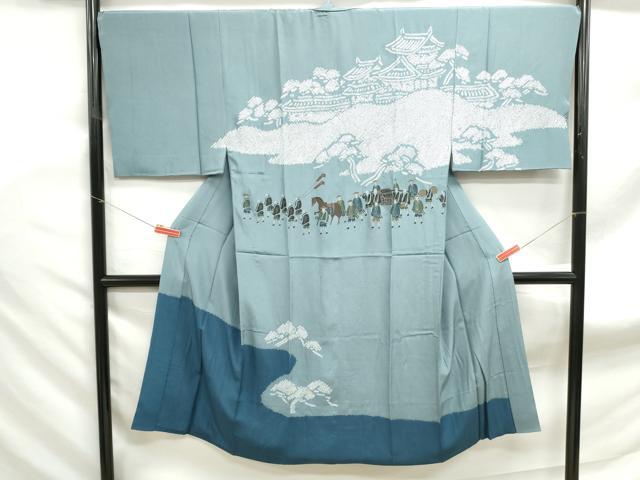 平和屋着物■男性　長襦袢　手描き　絞り　人物風景文　正絹　逸品　DABF9034qa