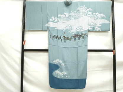 平和屋着物■男性　長襦袢　手描き　絞り　人物風景文　正絹　逸品　DABF9034qa