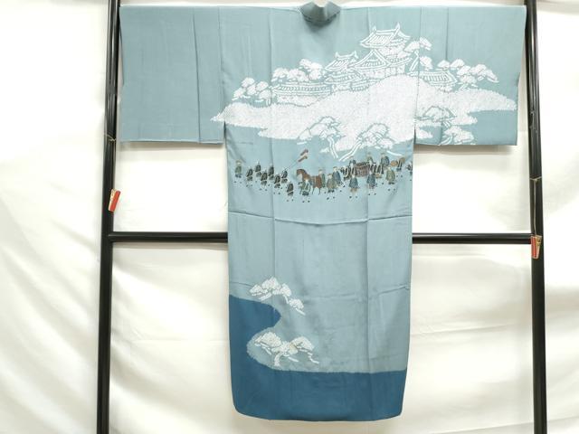 平和屋着物■男性　長襦袢　手描き　絞り　人物風景文　正絹　逸品　DABF9034qa