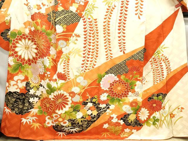 平和屋着物■豪華振袖 駒刺繍 草花文 金彩 正絹 逸品 DABF9036qa