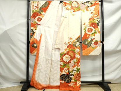 平和屋着物■豪華振袖 駒刺繍 草花文 金彩 正絹 逸品 DABF9036qa