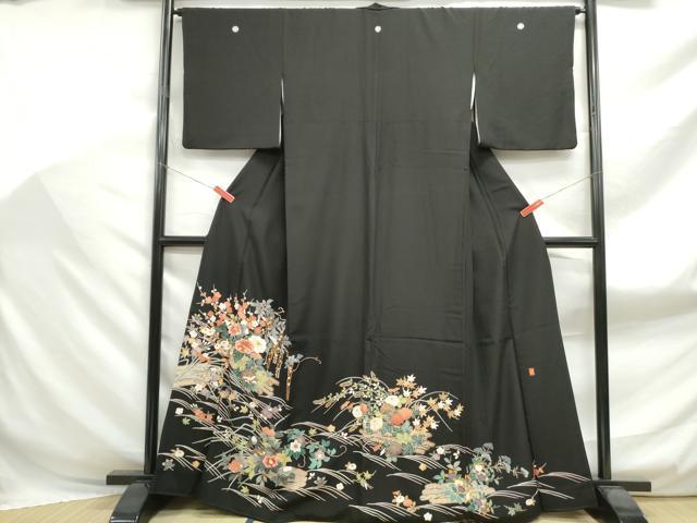 平和屋着物■豪華黒留袖 作家物 刺繍 花筏文 金糸 金彩 洗える着物 DABF9045qa