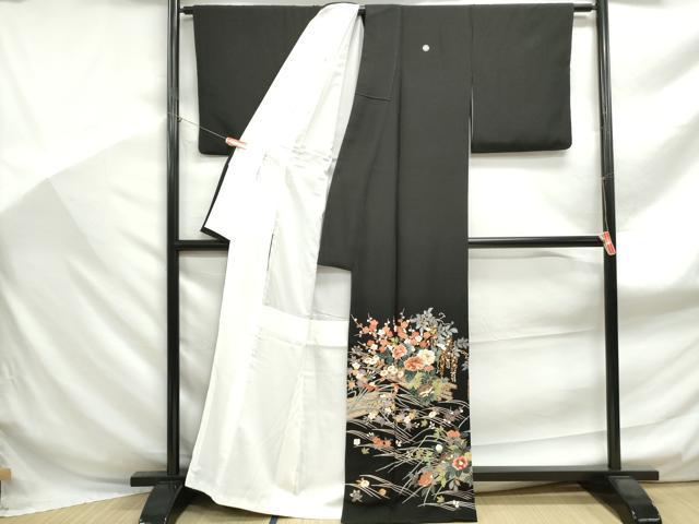 平和屋着物■豪華黒留袖 作家物 刺繍 花筏文 金糸 金彩 洗える着物 DABF9045qa