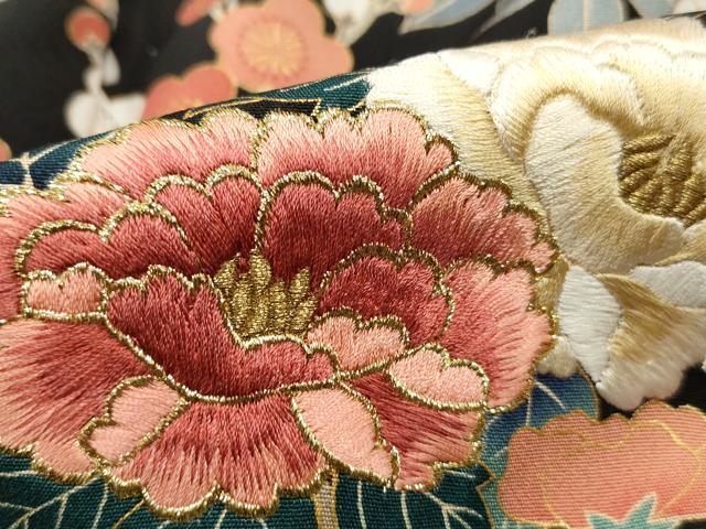 平和屋着物■豪華黒留袖 作家物 刺繍 花筏文 金糸 金彩 洗える着物 DABF9045qa