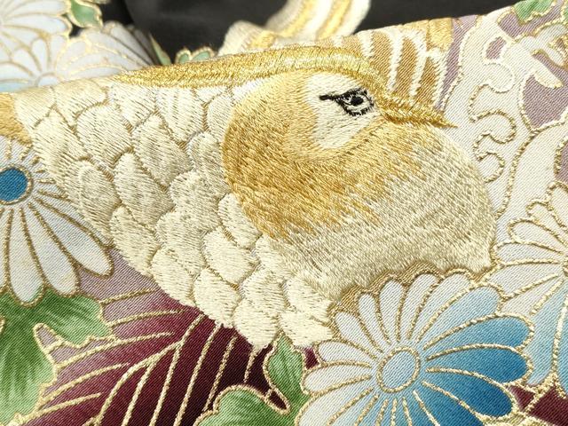 平和屋着物■黒留袖　刺繍　立波花鳥文　金糸　金彩　洗える着物　DABF9048qa