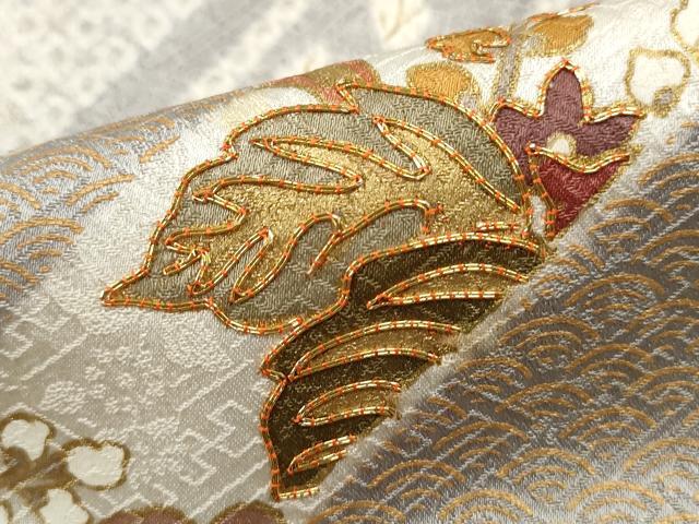 平和屋着物■訪問着 駒刺繍 絞り 草花青海波文 金彩 正絹 逸品 DABF9062qa