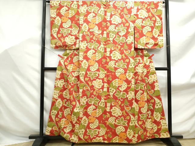 平和屋着物■上質な小紋 手描き 抽象花文 正絹 逸品 DABF9067qa