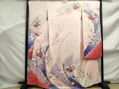平和屋着物■豪華振袖 刺繍 孔雀羽花文 暈し染め 銀彩 正絹 逸品 DABF9071qa