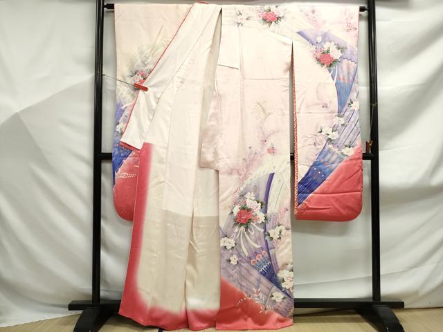 平和屋着物■豪華振袖 刺繍 孔雀羽花文 暈し染め 銀彩 正絹 逸品 DABF9071qa