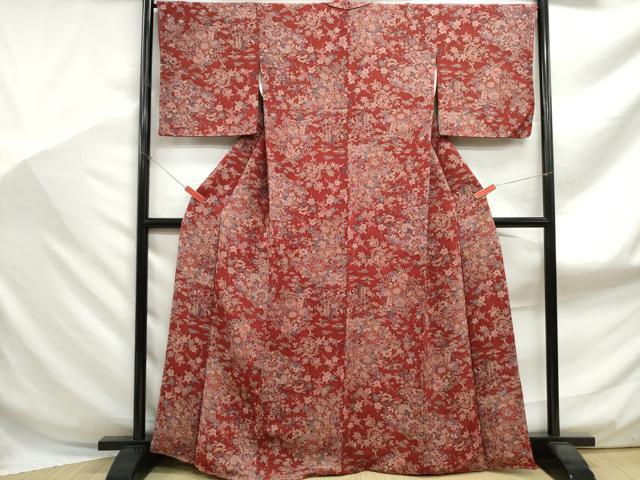 平和屋着物■上質な小紋 更紗花文 鬼しぼ縮緬 正絹 逸品 DABF9072qa