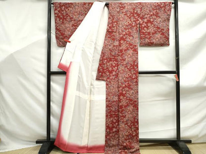 平和屋着物■上質な小紋 更紗花文 鬼しぼ縮緬 正絹 逸品 DABF9072qa