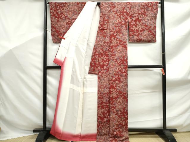 平和屋着物■上質な小紋 更紗花文 鬼しぼ縮緬 正絹 逸品 DABF9072qa