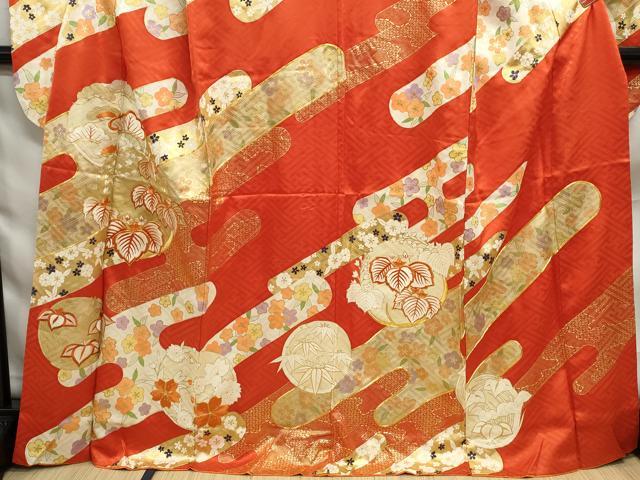 平和屋着物■豪華振袖 駒刺繍 枝松花丸文 桐 金彩 正絹 逸品 DABF9073qa