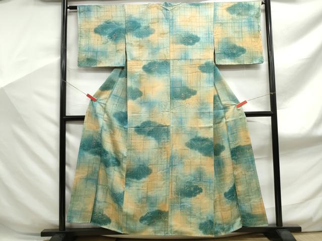 平和屋着物■小紋 手描き 霞風景文 暈し染め 洗える着物 DABF9084qa
