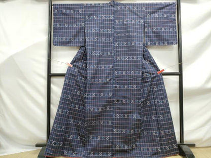 平和屋着物■小紋 格子文 洗える着物 DABF9085qa