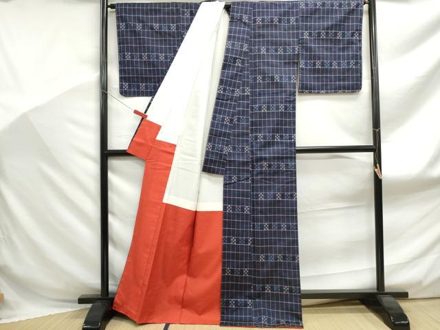 平和屋着物■小紋 格子文 洗える着物 DABF9085qa