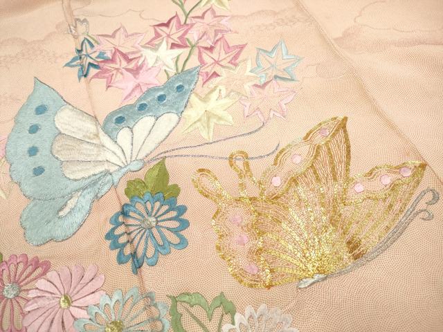 平和屋着物■豪華振袖 総刺繍 駒刺繍 花蝶文 金銀糸 正絹 逸品 DABF9094qa