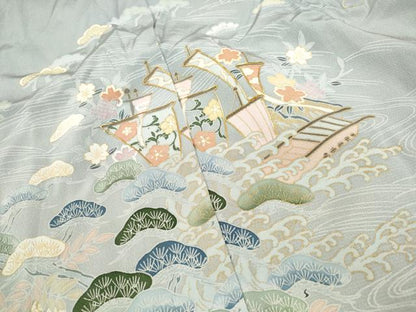 平和屋着物■訪問着 駒刺繍 浜松花文 舟 暈し 金彩 仮絵羽 逸品 未使用 DABF9097qa